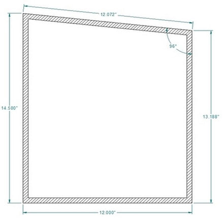 12" x 13 3/16" x 14 1/2" RIGHT GLASS WITH GASKET