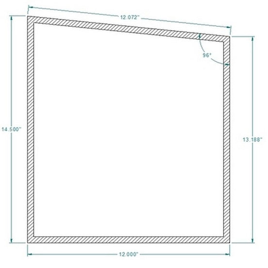 12" x 13 3/16" x 14 1/2" RIGHT GLASS WITH GASKET