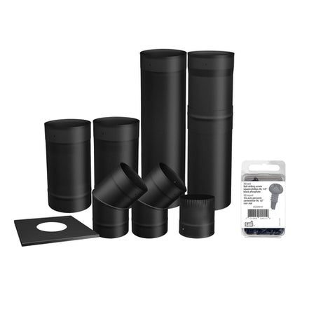 6"Ø BLACK SINGLE WALL PIPE KIT - TO THE WALL