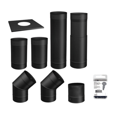 6"Ø BLACK SINGLE WALL PIPE KIT - TO THE WALL