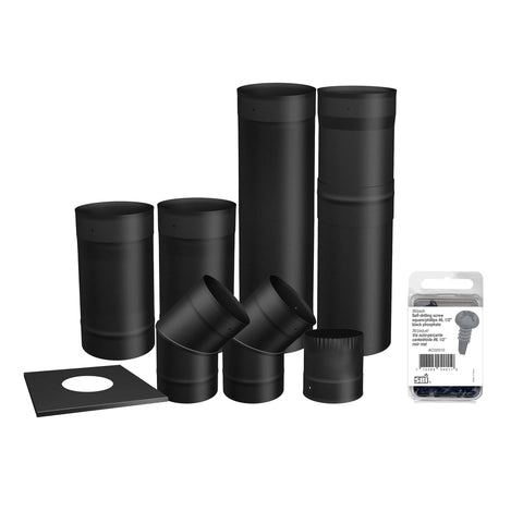 6"Ø BLACK SINGLE WALL PIPE KIT - TO THE WALL